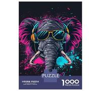Cool Elephant Headphones 1000 Piece Jigsaw Puzzle Paper for Adults Graffiti Art Jigsaw Puzzle Home Decoration 70x50cm/1000pcs