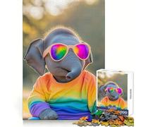 Cool Elephant In Tie-Dye Jigsaw Puzzles for Adults1000 Pieces Mindful Game, Fine Cut, Happy Challenge, Xmas Gift (50x75cm)