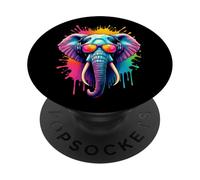 Cool Elephant With Headphones Retro Splash PopSockets Adhesive PopGrip