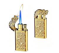 Cool Embossed Dragon-Shaped Dual-Flame Lighter, Windproof | Windproof, jet flame and soft flame, portable, suitable as a gift or for everyday use.(Gold)