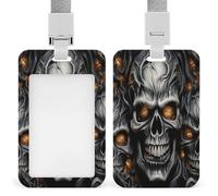 Cool Evil Skull Badge Holders Retractable ID Badge Holder with Lanyard Heavy Duty Badges Reel Card Protector Detachable ID Card Holder for Nurse Teacher Staff Officer