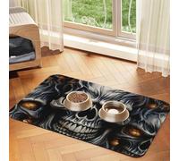 Cool Evil Skull Dog Food Mats for Floors, 16x24 Inch Non-Slip Super Absorbent Pet Food Mat, Dishwasher Dog Mat for Food and Water, Cute Rubber Quick Dry Pet Feeding Mat for Dogs Puppy Cats