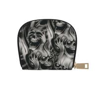 Cool Evil Skull Leather Semi-Circular Card Bag, Compact and Convenient, Easy to Store