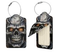 Cool Evil Skull Luggage Tag for Suitcase PU Leather Suitcase Tag with Stainless Steel Loop and Address Card Baggage Tags Cute Bag Name Travel Tags ID Labels for Women Men 4 PCS