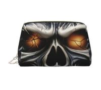 Cool Evil Skull Makeup Bag for Women Cosmetic Bags Leather Travel Makeup Case Organizer Waterproof Make up Pouch Open Flat Toiletry Bag Portable Storage Pouch for Travelling, Gold, One Size