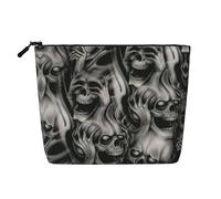 Cool Evil Skull Multi Functional Single-Layer Linen Makeup Bag - Fashionable and Practical Cosmetic Storage Bag