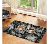 Cool Evil Skull Patterned Pet Feeding Mat with Water-Absorbing PU Top & Rubber Base - Anti-Slip Dog Cat Food Mat for Cats, Dogs & Pets, 30x45cm