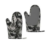Cool Evil Skull Printed Silicone Oven Mitts Set 2 PCS Heat Resistant Kitchen Oven Gloves for Home Cooks and Bakers