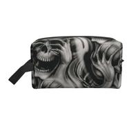 Cool Evil Skull Prints Large Makeup Bag Makeup Pouch with Handle, Portable Simple Travel Makeup Organizer Case for Women