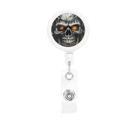 Cool Evil Skull Retractable Badge Reel Heavy Duty Badge Holder with Belt Clip Retractable Lanyards ID Card Holder with Keychain Name Badge Clips for Office Nurse Employee
