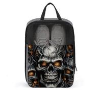 Cool Evil Skull Shoe Bags Foldable Breathable Portable Shoe Puches Organizer Stylish Expandable Packing Travel Shoes Bags for Sneakers Gym Luggage Closet