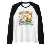 Cool Excavator Digging XOXOs Valentine Operator Love Machine Raglan Baseball Tee