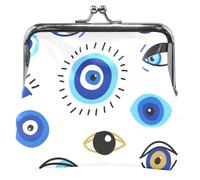Cool Eyes Blue Coin Purse Holder Women Leather Kiss Lock Buckle Change Purse for Coins, Cool Eyes Blue, Classic