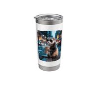Cool Ferret Drinking Iced Coffee in City Vibes Stainless Steel Insulated Tumbler