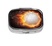 Cool Fire Flame Volleyball Ball,Meta Pill Box 2 Compartment Medicine Case,Portable Organizer