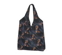 Cool Fire Mountain Dragon A Print Reusable Grocery Bags Shopping Bags - Foldable Grocery Bag Tote Bag with Handles, Black, 2 PCS