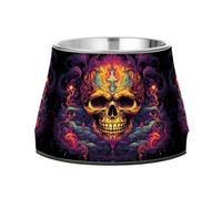 Cool Fired Skull Flames Pet Bowl Non Slip Anti Skid Dog Bowls Stainless Steel Stackable Food Puppy Bowl Dishes