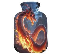 Cool Flame Chinese Dragon Black hot-Water Bottle with Soft Cover, 1L Warm Water Bottle for Bed for Hot and Cold Therapies, Hot and Cold Therapies