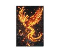 Cool Flamebird Fantasy Rebirth Phoenix Rising Canvas Wall Art Mythical Bird Artwork Hanging Paintings Poster Dynamic Decor for Bedroom Living Room for Men And Women 08x12inch(20x30cm)