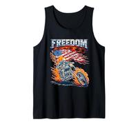 Cool Flaming Skeleton Patriot Riding Motorcycle Graphic Tank Top