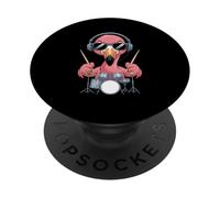Cool Flamingo Drummer With Headphones And Shades PopSockets Adhesive PopGrip