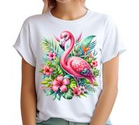 Cool Flamingo Floral Cute Flower Gifts for Her Womens T-Shirts Tee Top #NED White 14