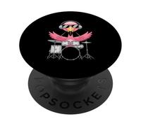 Cool Flamingo Playing Drums With Headphones And Shades PopSockets Adhesive PopGrip
