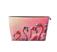 Cool Flamingos Sunglasses Scene Makeup Bag, Cosmetic Bags Travel Toiletry Bag Make Up Bag for Women, Leather Makeup Bag Organizer, Cute Makeup Pouch Silver