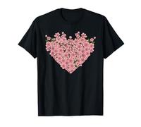 Cool Floral Japanese Sakura Cherry Blossom Heart Graphic T-Shirt