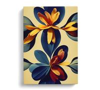 Cool Flowers Blue, Peach, Teal Canvas Print | Gallery Wrapped 30mm Frame Wall Art | 30x20 inches | Ready to Hang | Contemporary Floral Picture | Living Room Bedroom Lounge Office