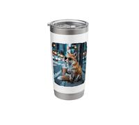 Cool Fox in Sunglasses Drinking Iced Coffee Art Stainless Steel Insulated Tumbler