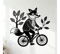 Cool Fox Mask Riding A Bike Graphic Wall Decals Paster Paper Tattoo Culture 35x35.4cm Black