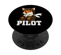 Cool Fox Pilot Aviation Animal Graphic PopSockets Adhesive PopGrip
