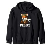 Cool Fox Pilot Aviation Animal Graphic Zip Hoodie