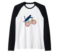 Cool & Funny Flying Cat Riding BMX Bike Art for BMX Lovers Raglan Baseball Tee