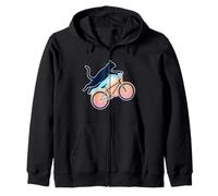 Cool & Funny Flying Cat Riding BMX Bike Art for BMX Lovers Zip Hoodie