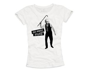 Cool Funny Old Men T-Shirt for Women Go Away Stupid White Size S
