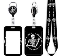 Cool Funny Skeleton ID Card Holder Lanyard for Keys Cute Skull Keychain Retractable Badge Holder Reel Clip for Work & School ID Black Neck Lanyard ID Holder for Name Tag for Men Women Kids Teens