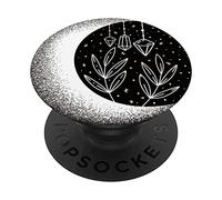 Cool Galaxy White Moon Flower Sky Stars Aesthetic Black PopSockets Swappable PopGrip
