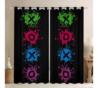 Cool Gamer Window Drapes Graffiti Gaming Curtains for Kids Boys Girls Colorful Game Buttons 30%-50% Blackout Curtain Gamer Theme Window Treatments W46*L54
