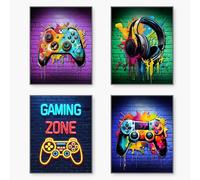 Cool Gaming Room Poster, Video Game Poster, Game Room Sign Posters, Gaming Rooms Decor Kids Games Rooms Bedroom for Boys Home Decoration (Unframed, 8x10inch, 4pcs)
