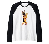Cool German Shepherd Rock Hand Sign Punk Dog Graphic with Raglan Baseball Tee