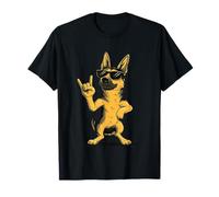Cool German Shepherd Rock Hand Sign Punk Dog Graphic with T-Shirt