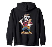 Cool Goat Carpenter Lumberjack Builder Cartoon Zip Hoodie