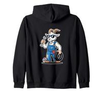 Cool Goat Mechanic With Wrench And Tire Garage Zip Hoodie