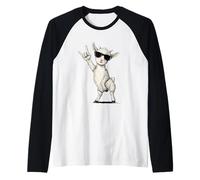 Cool Goat with Sunglasses Doing Rock Hand Sign Raglan Baseball Tee