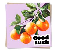 Cool Good Luck Card For Friend or Loved One - Funky Design, Colourful - Oranges, Nature, Garden, Fruit - For Women, Woman, Men, Bestie, Relative, Partner, Colleague