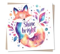 Cool Good Luck or Congratulations Card For a Loved One - Shine Bright, Fox, Animal Lover - For a Special Someone, Child, Grandchild, Relative, Friend, Bestie