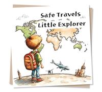 Cool Good Luck With Your Travels Card for a Special Someone - Safe Travels, Little Explorer - Map, Plane, Landmarks - For a Loved One, Bestie, Friend, Sibling