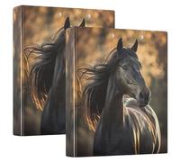Cool Gorgeous Horse 3 Rings Binders 1-1/2 Inch with Anti-Slip Clip, Cute Binder Three Ring Basic Binder Notebook for School Office Supplies 2 Pack